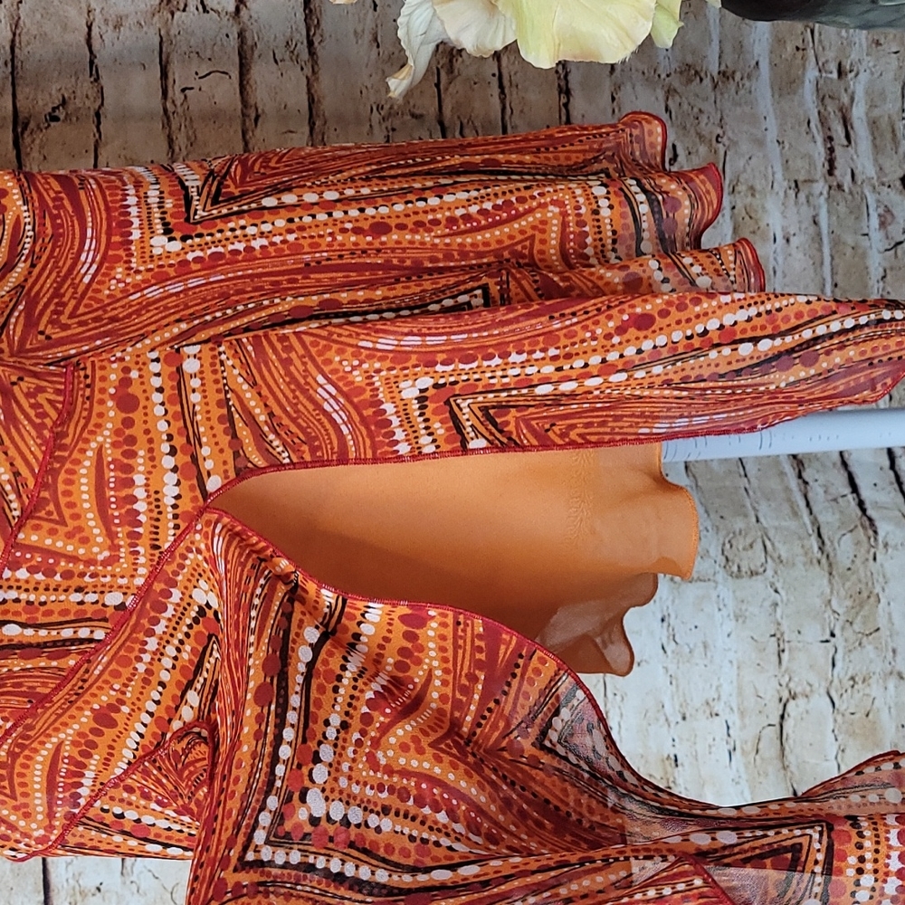 IDEOLOGY ETC. ORANGE AND RED 100% SILK V NECK TANK TOP - Picture 9 of 12